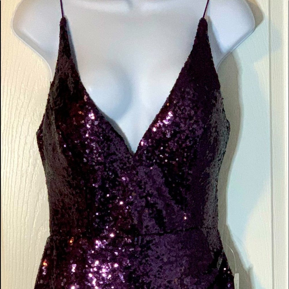 Prom Sexy sparkly sequin purple backless mini  holiday cocktail formal dress